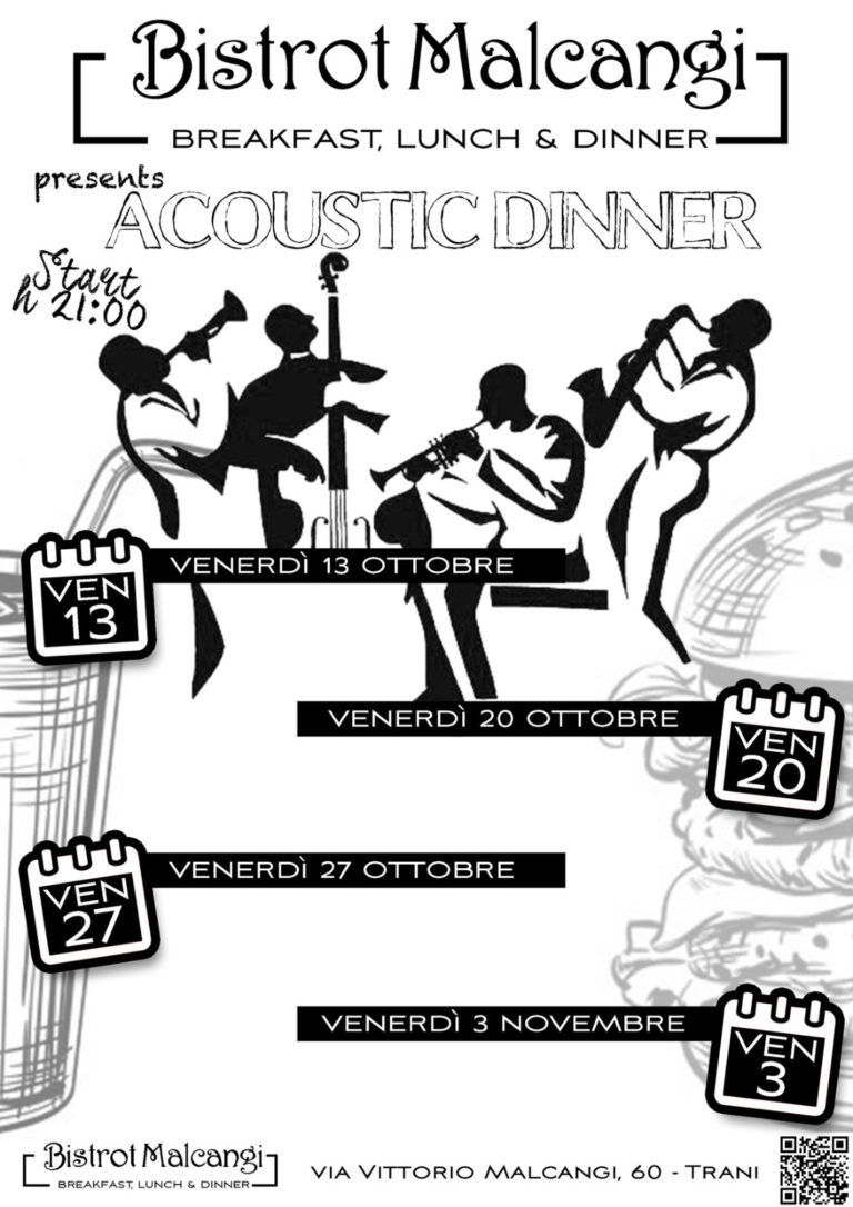 TRANI. “Acoustic Dinner”: quattro appuntamenti tra musica e buon cibo