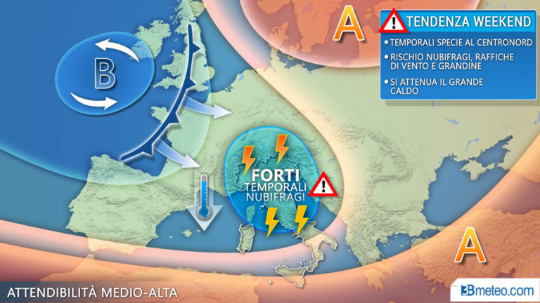 3BMETEO.COM: “Verso il PICCO DEL CALDO, ma nel WEEKEND CAMBIA TUTTO con temporali e NUBIFRAGI”