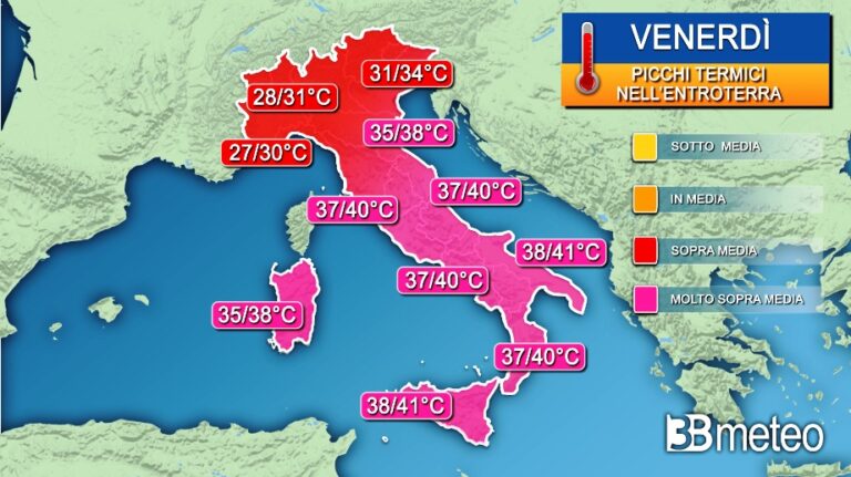 3BMETEO.COM: “L’estate ruggisce: imminente intensa ondata di caldo africano, picchi di oltre 40°C”