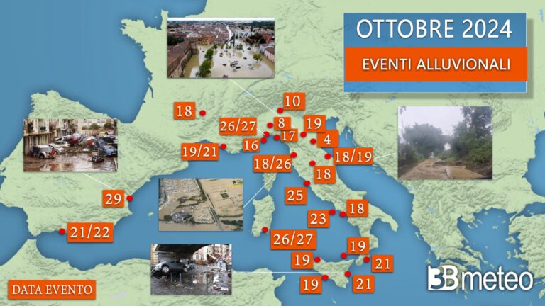 3BMETEO.COM: “Un ottobre costellato di alluvioni / allagamenti sul Mediterraneo, 19 in Italia; Valencia colpita dalla DANA”